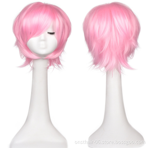 Synthetic wig short bob straight hair with trimable bangs pink red blue purple cosplay wig for women short perucas loiras